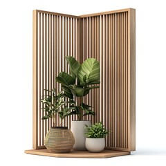 Stylish in-house furniture asset display with plants on white background modern interior design concept