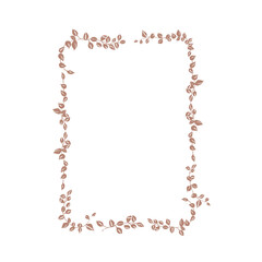 Rectangular frame with hand drawn leaves in mocha mousse color, design template. Backgrounds for wedding invitations, greeting cards, social media