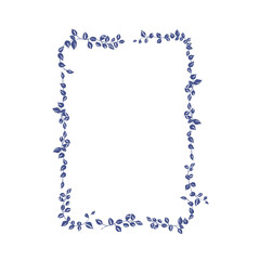 Blue rectangular frame with hand drawn leaves, design template. Backgrounds for wedding invitations, greeting cards, social media