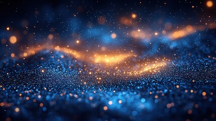 Abstract elegant detailed classic blue glitter particles flow with shallow depth of field. Underwater holiday magic shimmering luxury background, festive sparkles. Color of the year .
