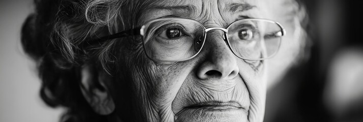 Obraz premium An elderly woman gazes thoughtfully out of a window, conveying a sense of contemplation and depth in her eyes.