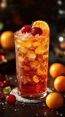 Refreshing Iced Cherry Orange Cocktail Drink