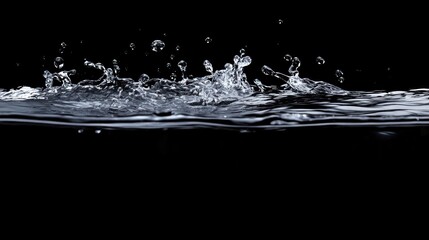 Water Surface Splashing with Droplets Against a Clean Black Background