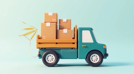 Fototapeta premium Fast Shipping Delivery Truck with Multiple Packages