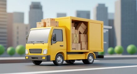 Fast Shipping Delivery Truck with Multiple Packages