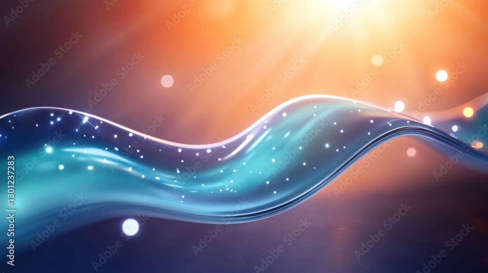 Poster dynamic flowing light waves abstract digital art colorful glow digital environment close-up viewpoin