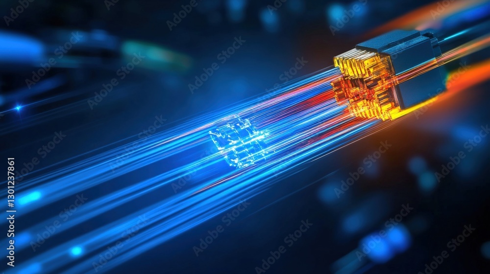 Poster dynamic data transmission fiber optic technology digital networks visual art futuristic environment 