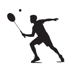 Badminton player silhouette illustration. Athlete pose in sport game white background