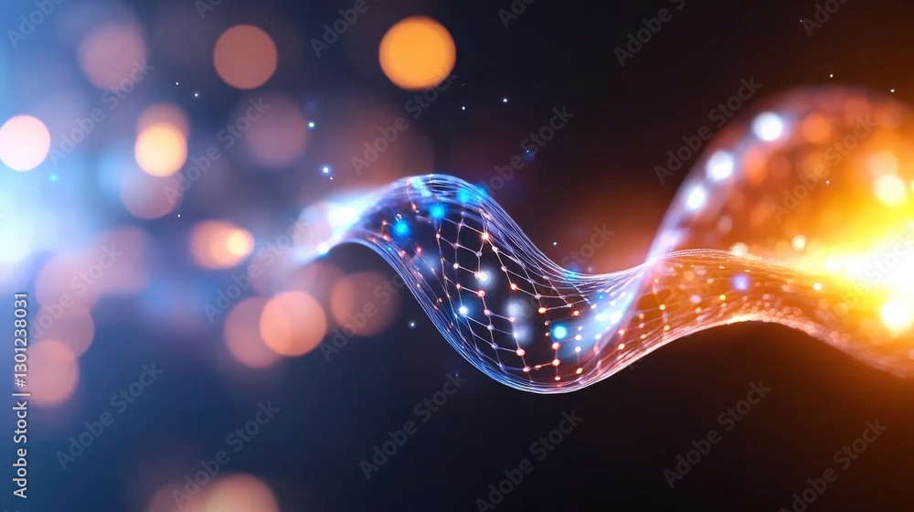 Poster dynamic light waves abstract digital art visual composition dark environment close-up view technolog
