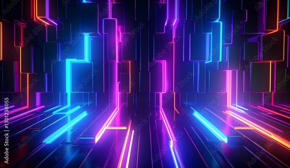 Poster abstract background with glowing lines and shape. neon background with colorful outlines and light