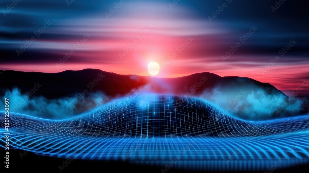 Poster digital horizon 3d landscape visualization virtual environment graphical representation futuristic p