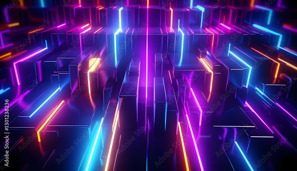 Poster abstract background with glowing lines and shape. neon background with colorful outlines and light
