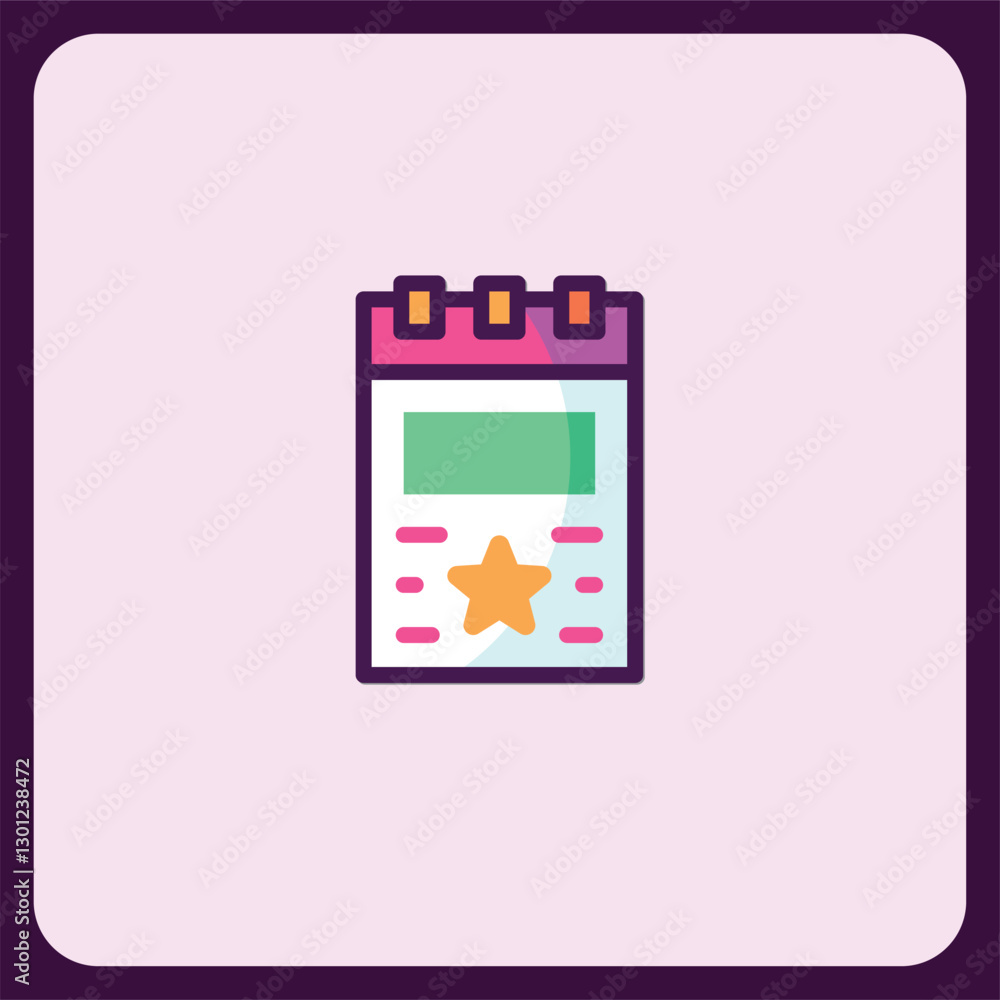 Poster calendar icon design with star rating feature for events and reminders