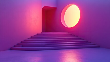 Obraz premium Abstract minimal scene with an empty stage, circle podium, and circle shape on purple.
