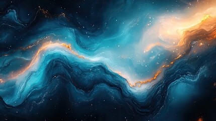 Abstract mint and blue fluid art background with holographic metallic foil texture and scratches.
