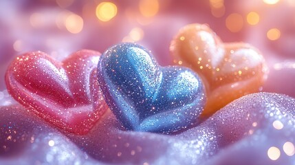 Obraz premium Abstract pastel neon holographic blurred grainy gradient hearts on a white background.