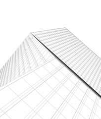 Fototapeta premium Modern Architectural Wireframe. Futuristic Skyscraper Perspective