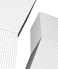 Fototapeta premium Modern Architectural Wireframe. Futuristic Skyscraper Perspective
