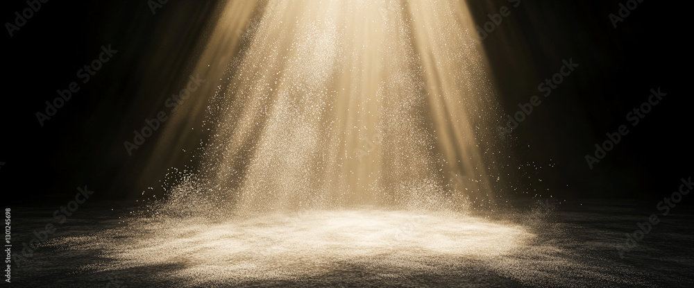 Poster dust particles illuminated by soft beams of light create a serene and mystical atmosphere, highlight