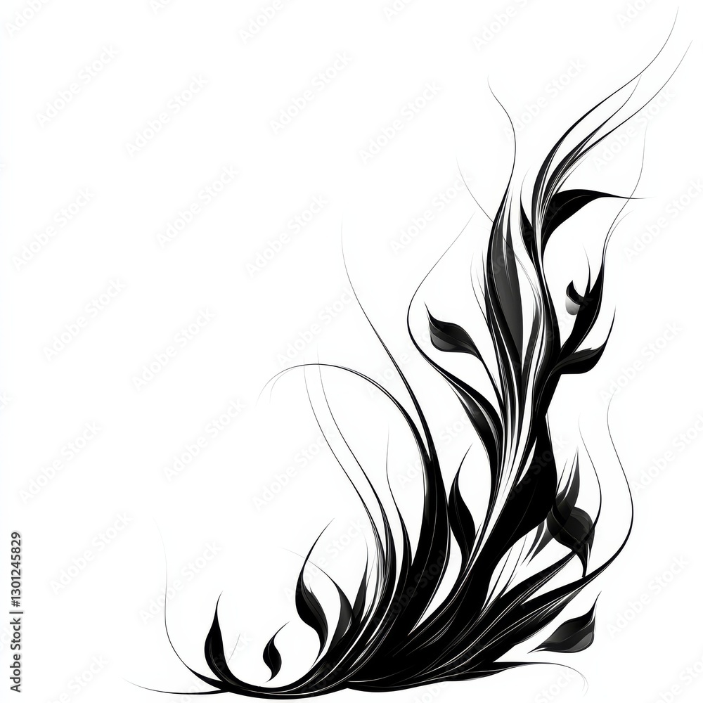 Poster Elegant Black and White Floral Swirl Design with Delicate Lines and Flowing Shapes, Perfect for Backgrounds and Artistic Projects