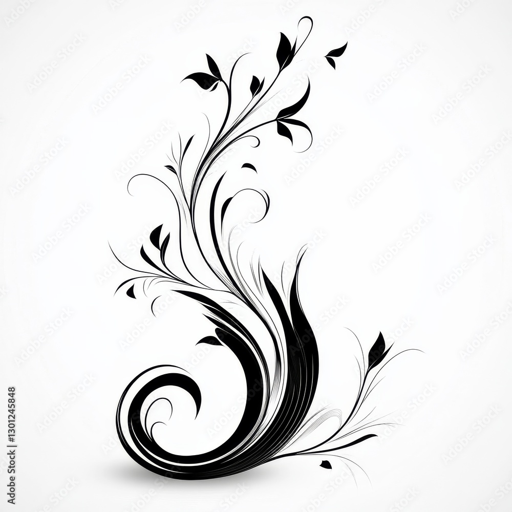 Aufkleber elegant floral swirl in black and white: a minimalist graphic design element on a clean background
