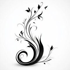 Elegant Floral Swirl in Black and White: A Minimalist Graphic Design Element on a Clean Background