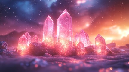 Abstract surreal Xmas background. Holographic pink, blue neon color crystal glass Christmas decor composition. Trendy disco club lighted winter 3D festive scene.