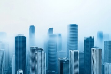 Fototapeta premium A city skyline fading into a gradient of gray smog, with only the tallest buildings visible