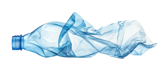 Crushed Blue Plastic Water Bottle Isolated on Transparent Background