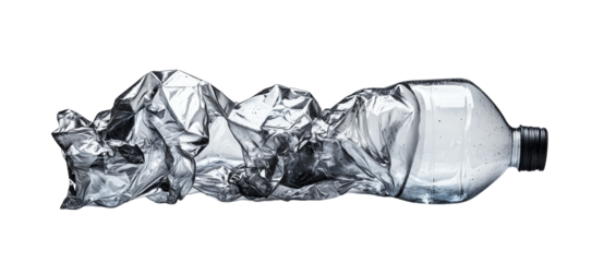 Crushed Blue Plastic Water Bottle Isolated on Transparent Background