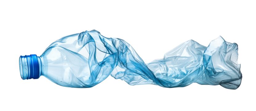 Crushed Blue Plastic Water Bottle Isolated on Transparent Background