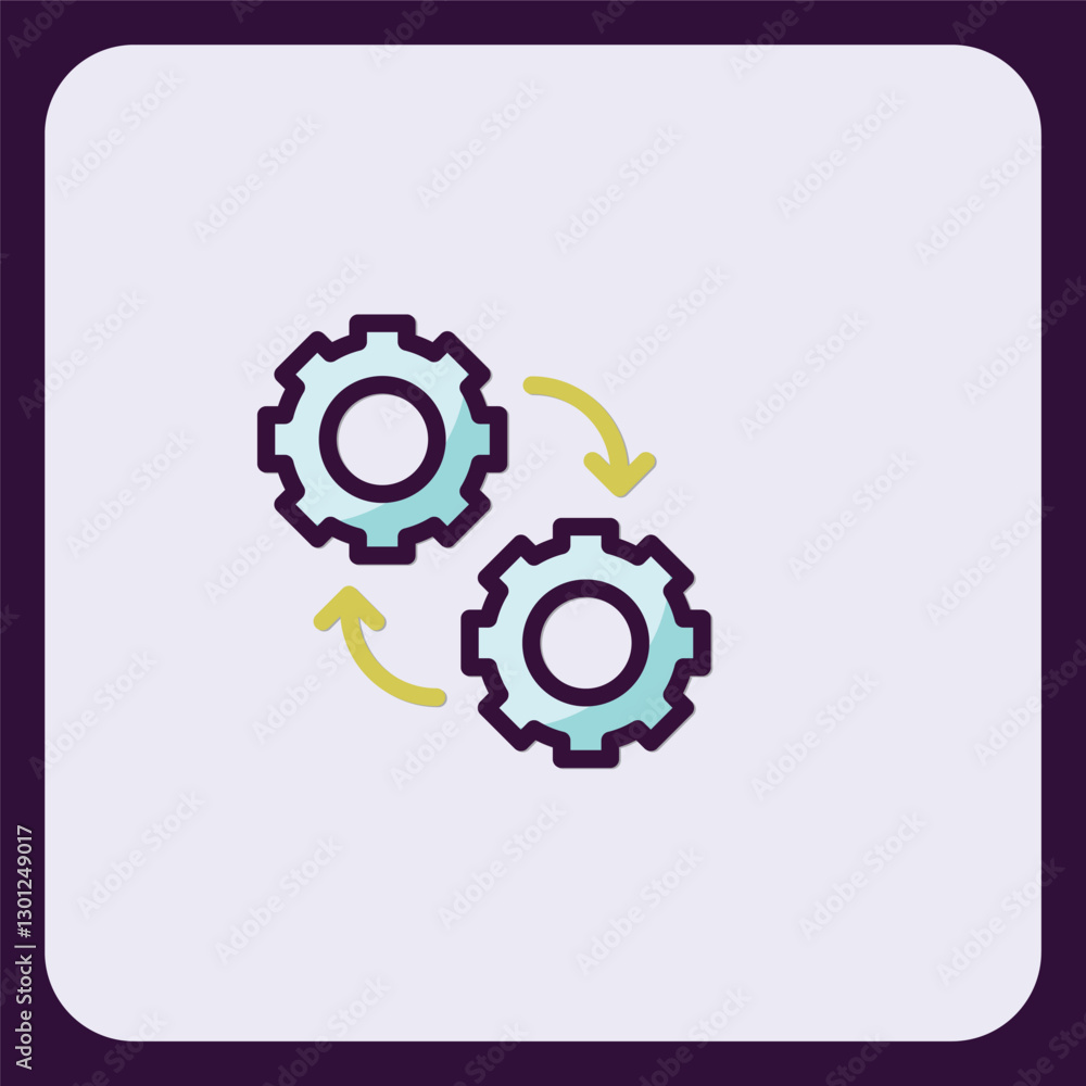 Poster circular motion: two interconnected cogwheels showing continuous workflow process