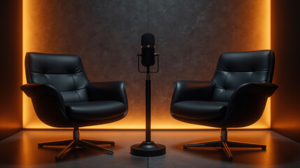 Modern black chairs with microphone in stylish setting