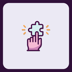 Hand connecting puzzle piece, business solution concept, creative idea