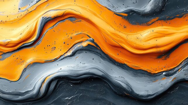 Abstract trendy yellow and gray colored psychedelic liquid metallic striped zebra textured background.