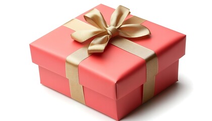 Obraz premium Red present box with ribbon on white background