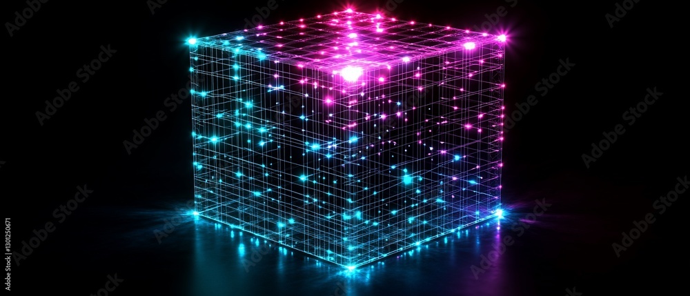Aufkleber glowing cube network data visualization (1)