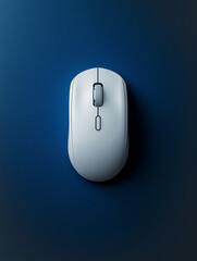 White Wireless Mouse on Dark Blue Background – AI Generated