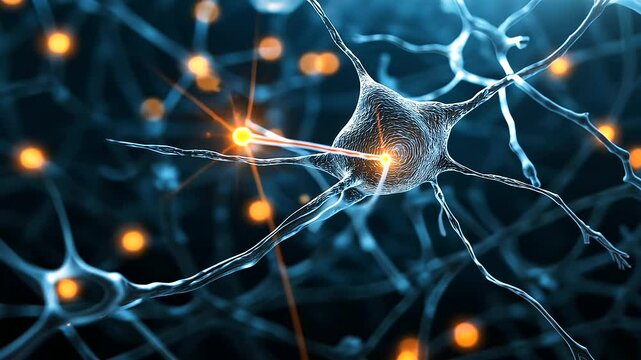 Brain neurons glowing intensely, forming a web of active connections that transmit electrical impulses, symbolizing mental energy, memory formation, and cognitive function.