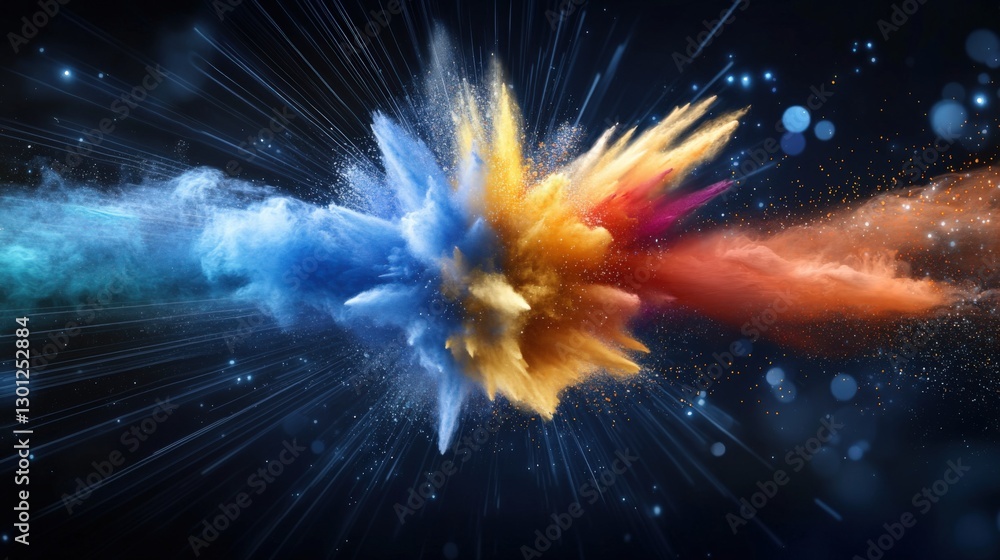 Poster vibrant color explosion in motion abstract art digital artwork dynamic background aesthetic perspect