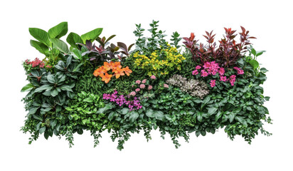 Lush vertical garden design for enhancing indoor space with vibrant plants and flowers, cut out