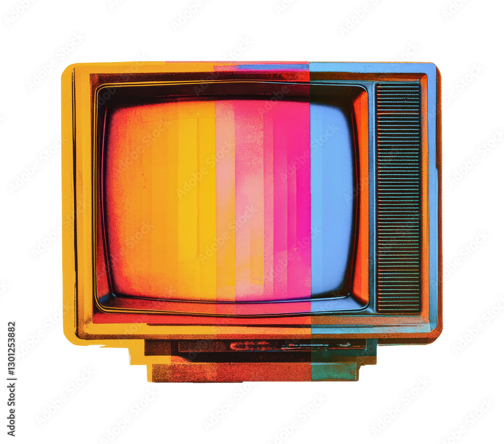 Poster retro television design with vibrant colors and distorted screen for creative projects and digital a