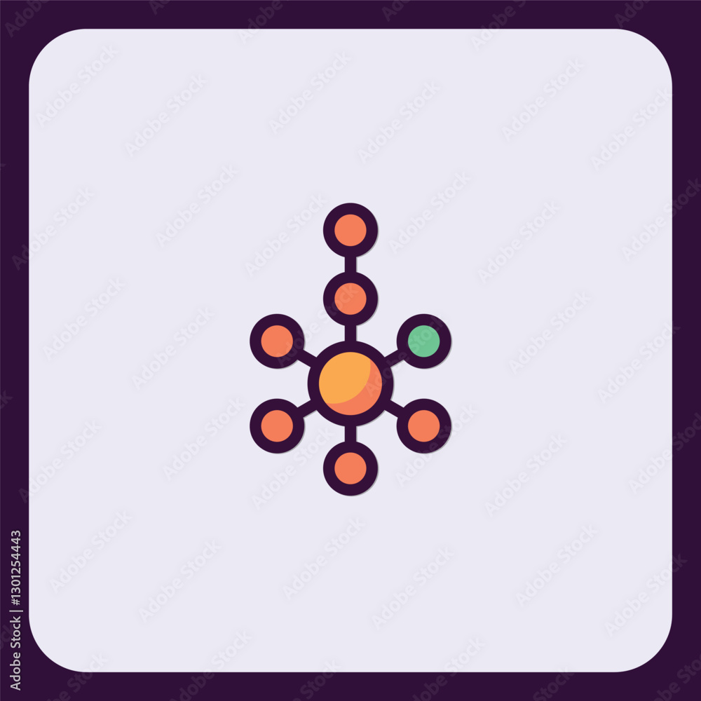 Poster stylized molecular structure icon with conenctions and circular elements