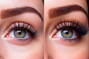 Fototapeta premium Eyelash Extensions Before and After - Dramatic Eye Enhancement