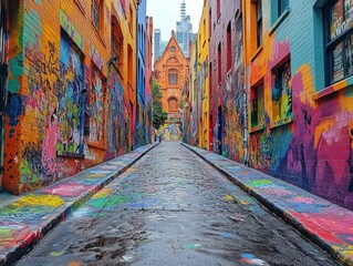 Fototapeta premium Colorful Graffiti Alley Urban Street Art Scene