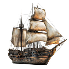 Pirate ship model isolated on transparent background