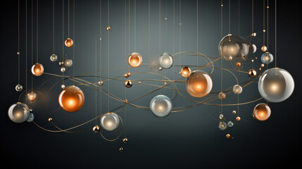 Elegant abstract design featuring suspended glass spheres in various sizes and colors, creating harmonious visual flow. interplay of light and shadow adds depth and sophistication