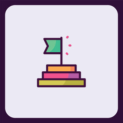 Stylized podium of success with a flag signifying achieved goals icon