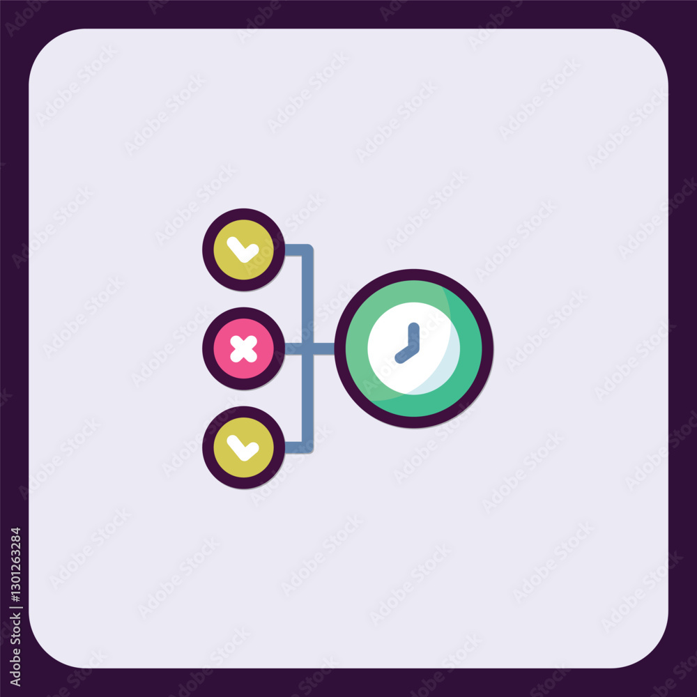 Poster process flow icon illustrating stages of approval with a time element
