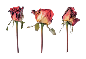 Dried roses captured from multiple angles, showcasing the beauty of decay and elegance of nature, cut out